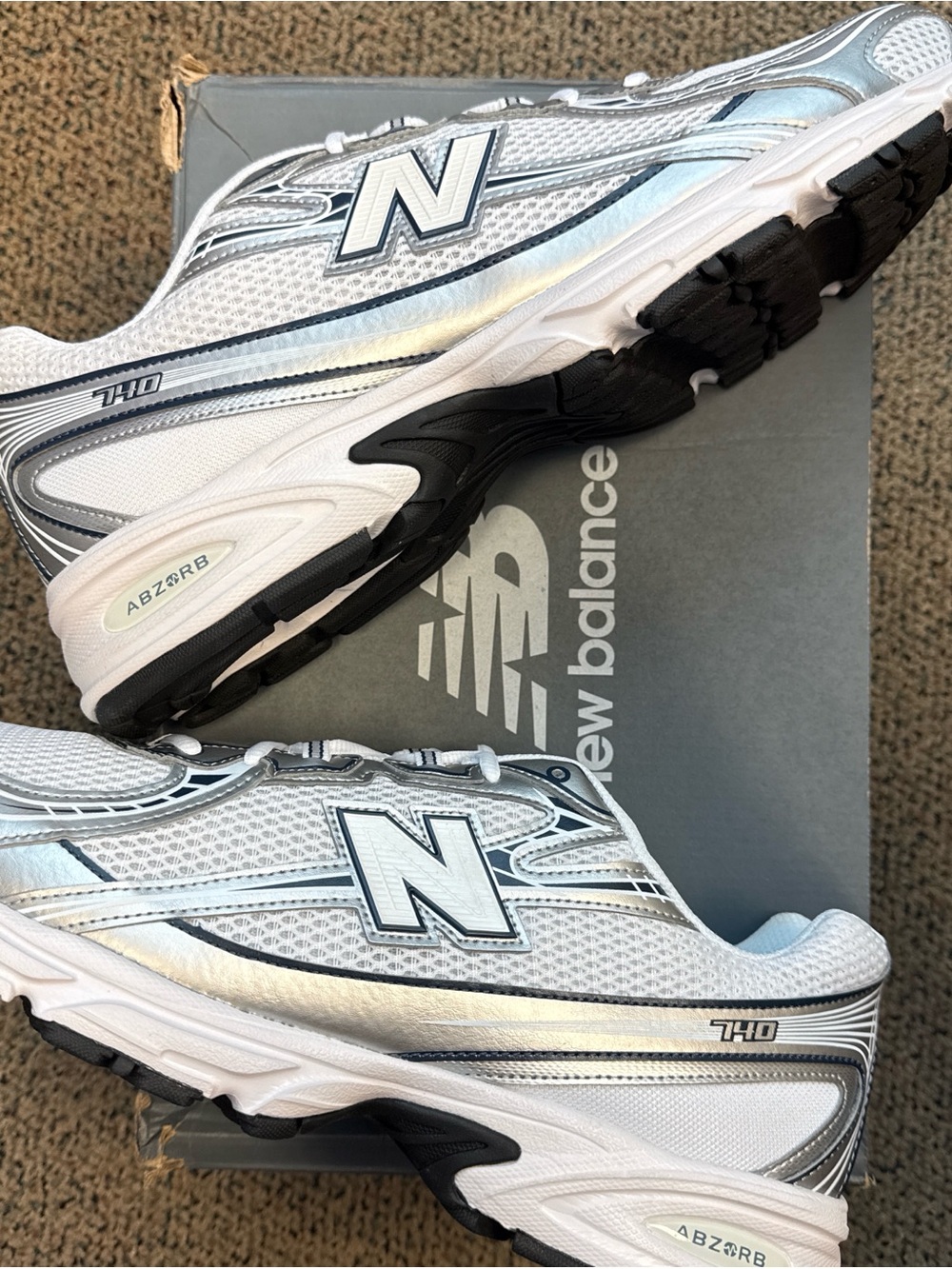 New Balance 740v2 White Shadow Grey Navy Running Sneakers